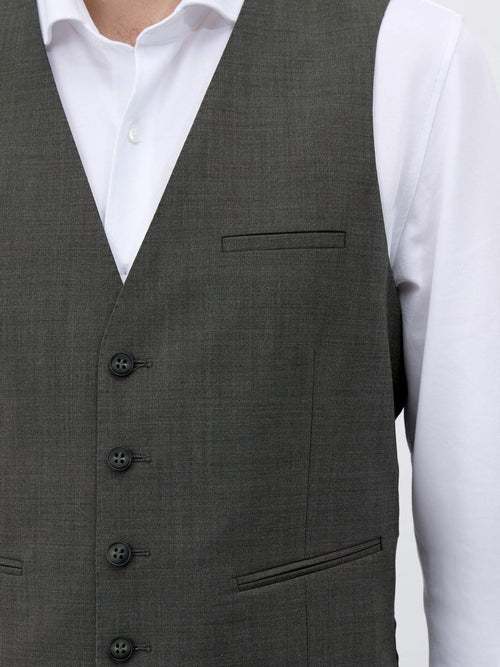 Gilet de costume en laine stretch kaki - Father & Sons   - 3 