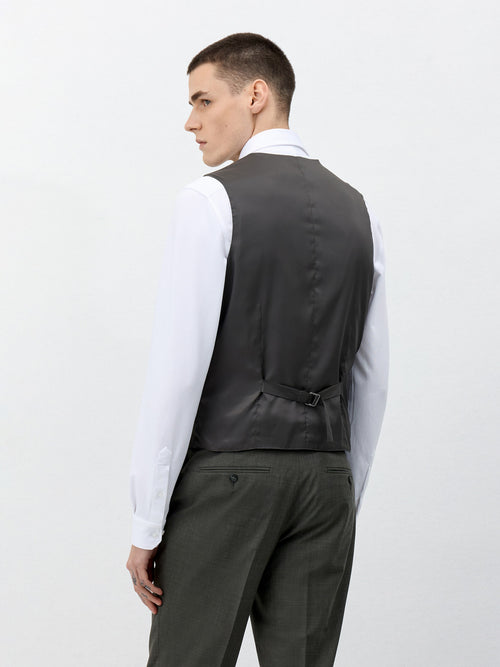Gilet de costume en laine stretch kaki - Father & Sons   - 2 