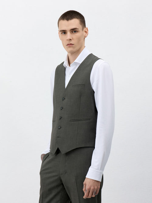 Gilet de costume en laine stretch kaki - Father & Sons   -  