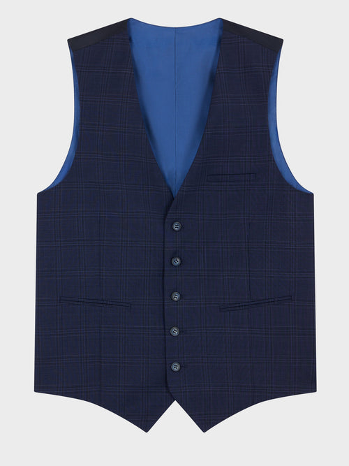 Gilet de costume en laine bleu marine Prince de Galles - Father & Sons   - 4 