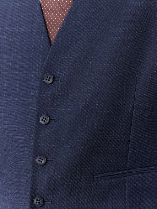 Gilet de costume en laine bleu marine Prince de Galles - Father & Sons   - 3 