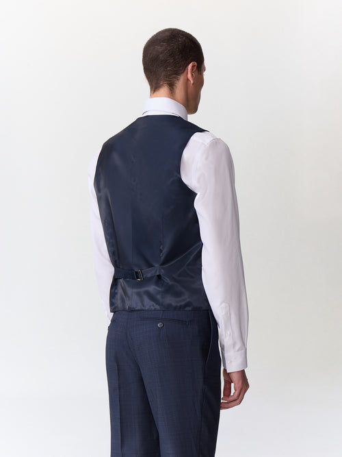 Gilet de costume en laine bleu marine Prince de Galles - 2 - Father & Sons   - 19 