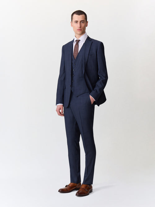 Gilet de costume en laine bleu marine Prince de Galles - Father & Sons   - 4 