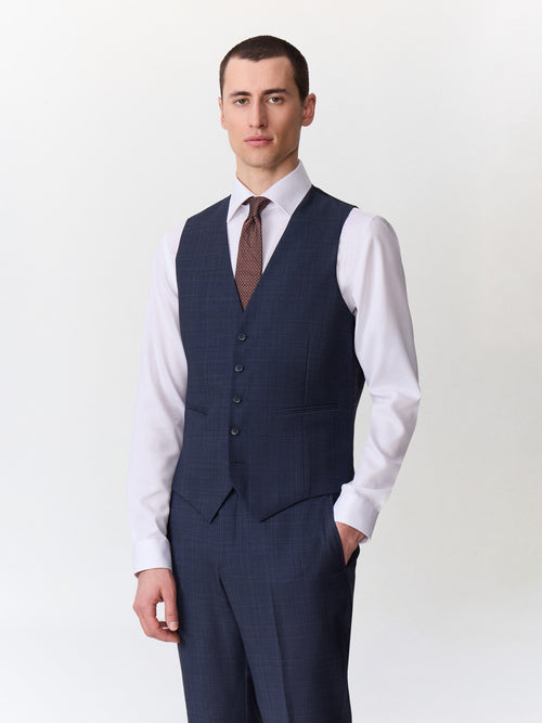 Gilet de costume en laine bleu marine Prince de Galles - 1 - Father & Sons   - 19 