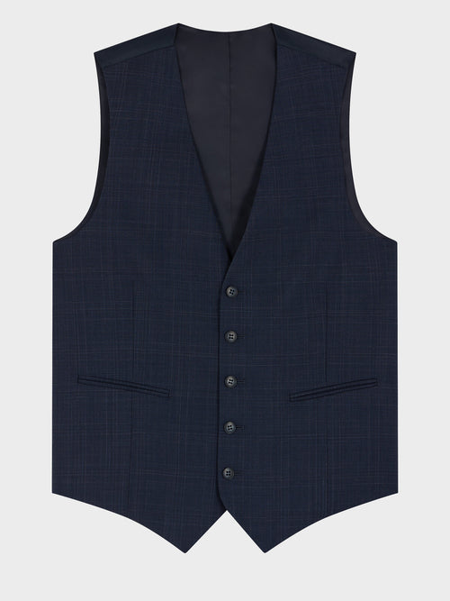 Gilet de costume en laine bleu marine Prince de Galles - 1 - Father & Sons   - 11 