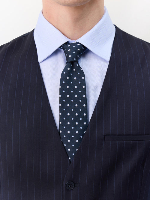 Gilet de costume en laine bleu marine à rayures - Father & Sons   - 3 