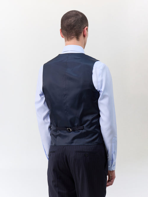 Gilet de costume en laine bleu marine à rayures - 2 - Father & Sons   - 12 