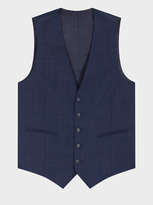 Gilet de costume en laine bleu marine Prince de Galles - Father & Sons   - 5 