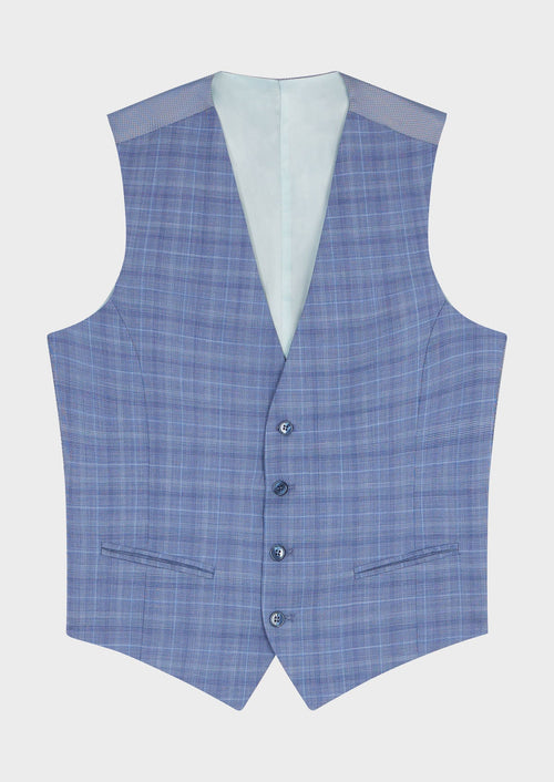Gilet de costume en laine bleu azur Prince de Galles - 1 - Father & Sons   - 10 