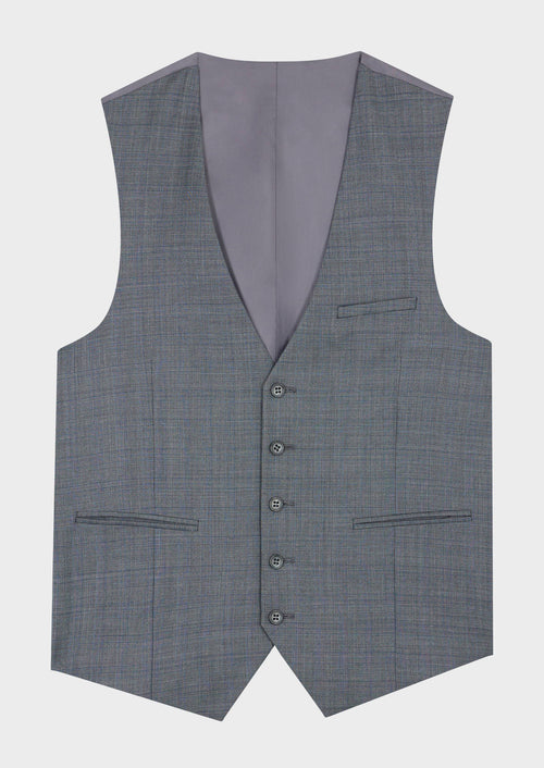 Gilet de costume en laine gris clair Prince de Galles - 1 - Father & Sons   - 6 