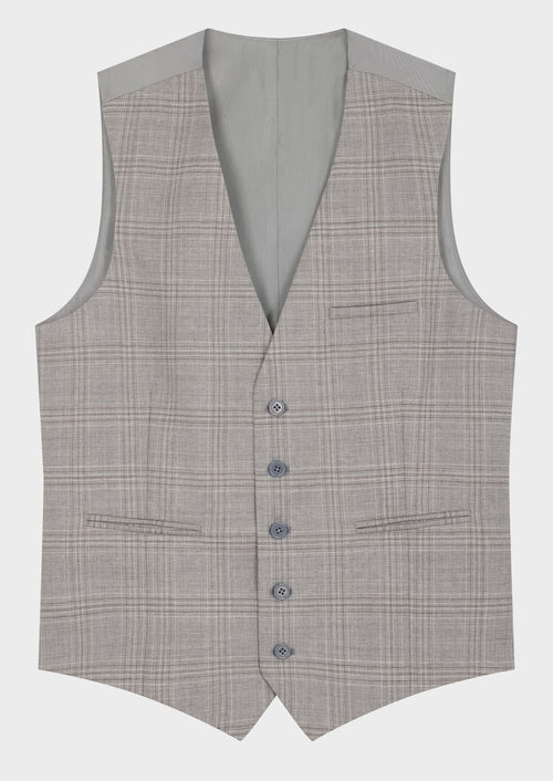 Gilet de costume en laine gris clair Prince de Galles - Father & Sons   - 1 