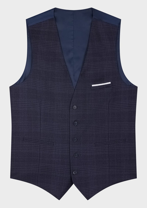 Gilet de costume en laine bleu indigo Prince de Galles - Father & Sons   - 1 