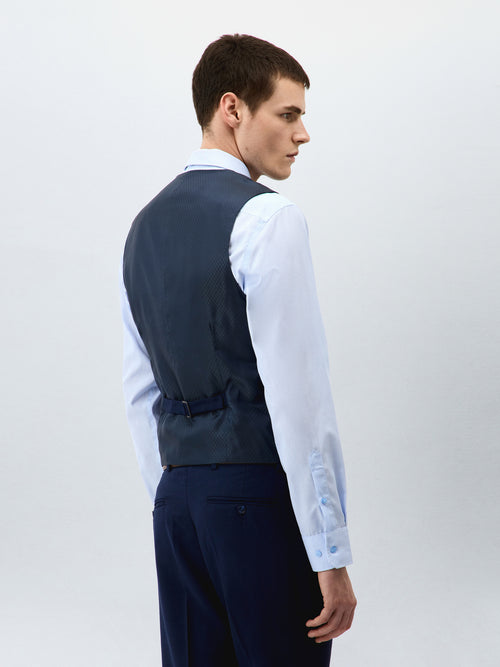 Gilet de costume croisé en laine bleu marine Prince de Galles - 2 - Father & Sons   - 19 
