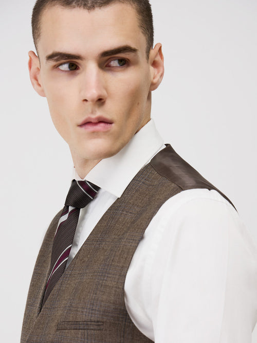 Gilet de costume en laine marron Prince de Galles - Father & Sons   - 3 