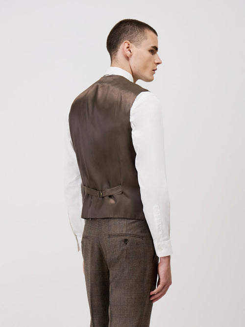 Gilet de costume en laine marron Prince de Galles - 2 - Father & Sons   - 9 