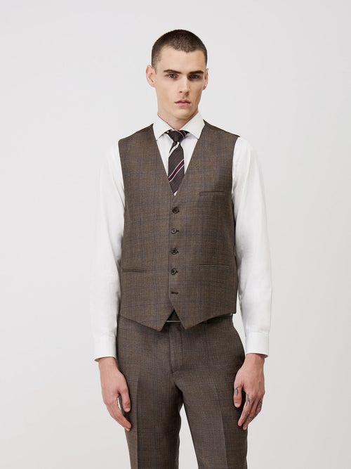 Gilet de costume en laine marron Prince de Galles - 1 - Father & Sons   - 9 