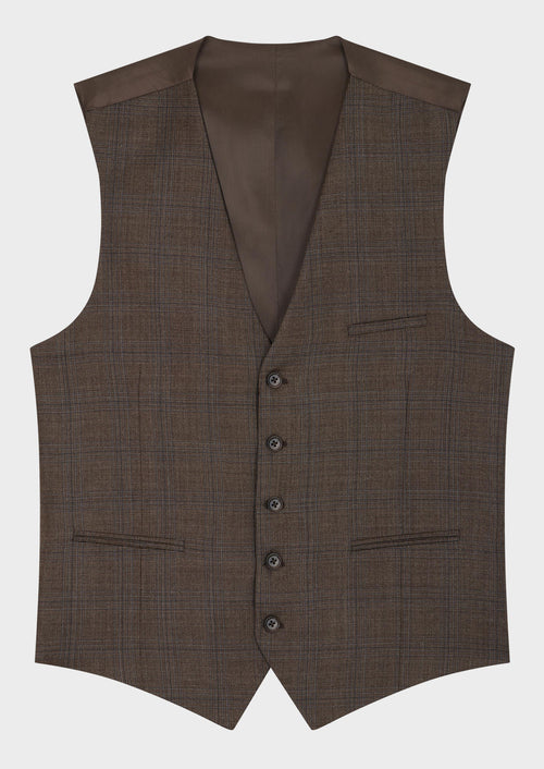 Gilet de costume en laine marron Prince de Galles - Father & Sons   - 4 