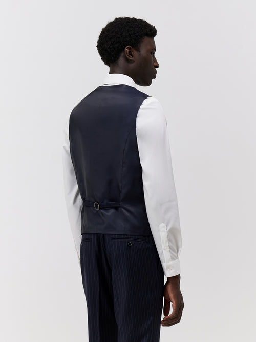 Gilet de costume en laine bleu marine à rayures - 2 - Father & Sons   - 16 