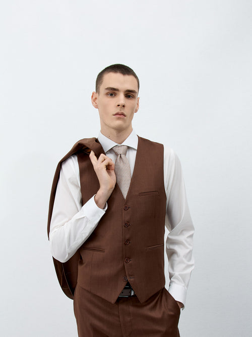Gilet de costume en laine terracotta - Father & Sons   - 4 