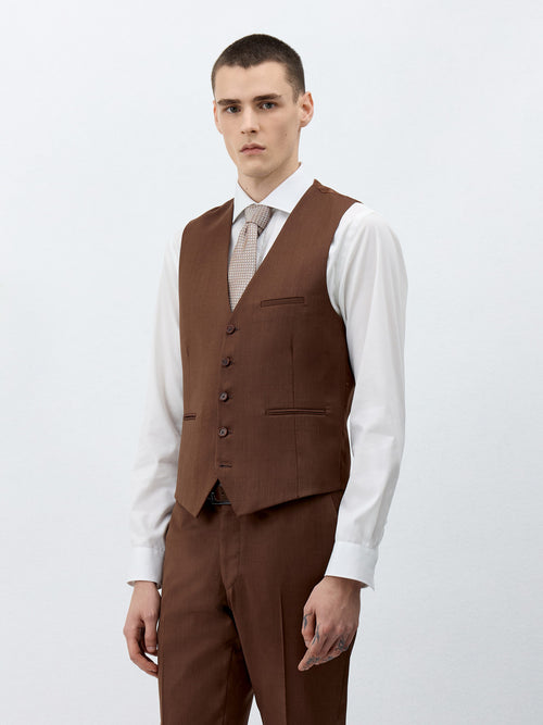 Gilet de costume en laine terracotta - Father & Sons   -  