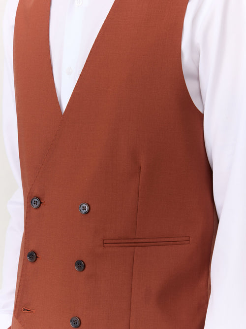 Gilet de costume croisé en laine terracotta - Father & Sons   - 3 