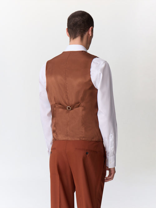 Gilet de costume croisé en laine terracotta - 2 - Father & Sons   - 16 