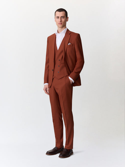 Gilet de costume croisé en laine terracotta - Father & Sons   - 4 