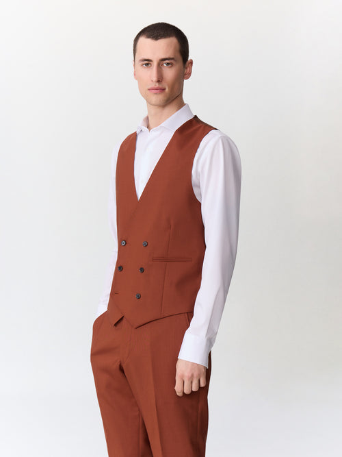 Gilet de costume croisé en laine terracotta - 1 - Father & Sons   - 16 