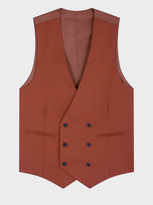 Gilet de costume croisé en laine terracotta - Father & Sons   - 5 