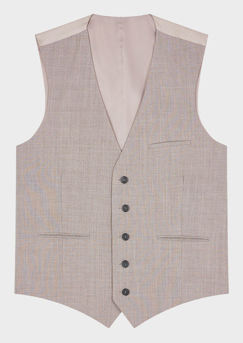 Gilet de costume en laine mélangée unie beige - Father & Sons   - 1 