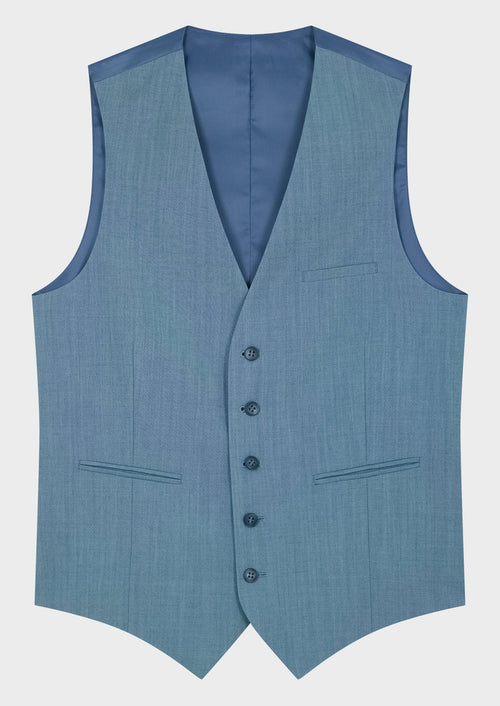 Gilet de costume en laine unie bleu céruléen - Father & Sons   -  