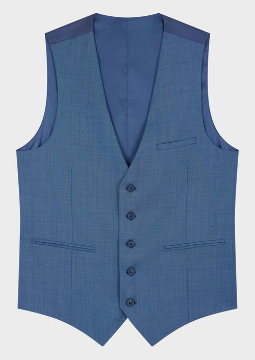 Gilet de costume en laine unie bleu céruléen - 1 - Father & Sons   - 15 
