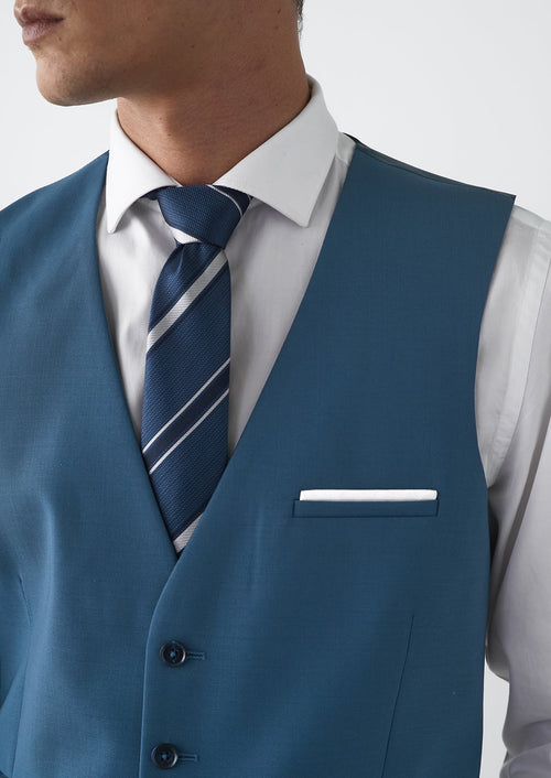 Gilet de costume en laine unie bleu pétrole - Father & Sons   - 2 