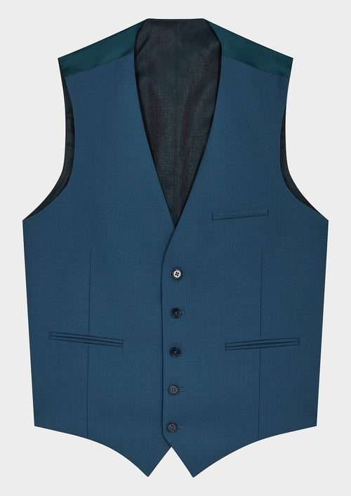 Gilet de costume en laine unie bleu pétrole - Father & Sons   - 1 