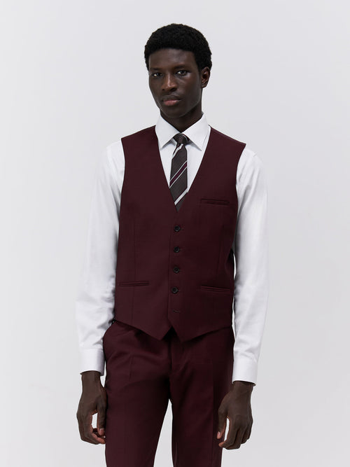 Gilet de costume en laine bordeaux - 1 - Father & Sons   - 14 