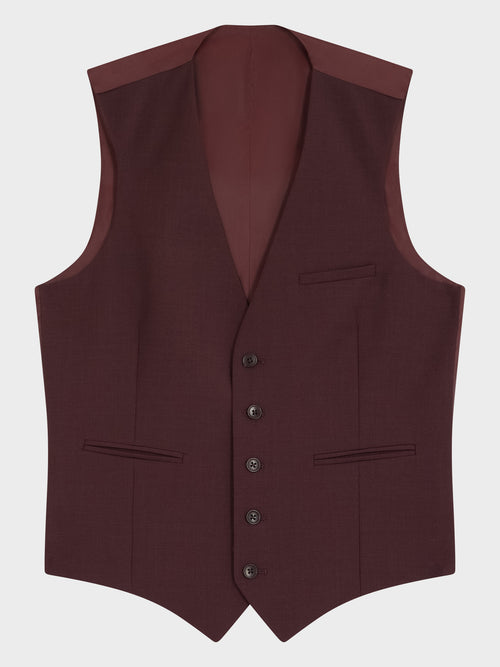 Gilet de costume en laine mélangée bordeaux - Father & Sons   - 4 
