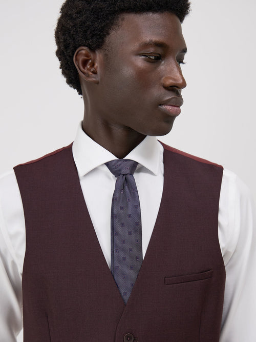 Gilet de costume en laine mélangée bordeaux - Father & Sons   - 3 