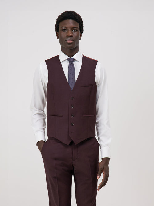 Gilet de costume en laine mélangée bordeaux - Father & Sons   -  