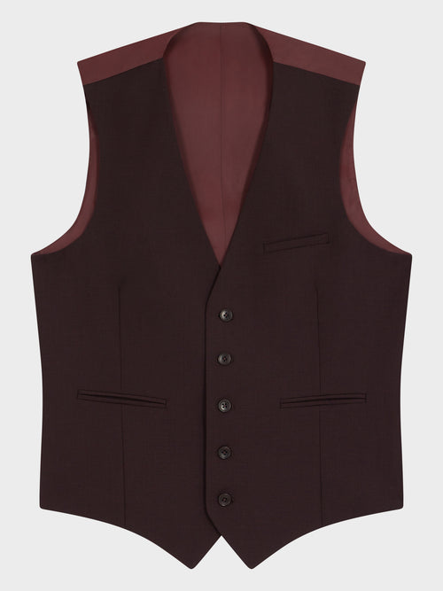 Gilet de costume en laine mélangée bordeaux - Father & Sons   - 4 