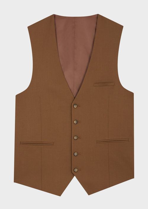 Gilet de costume en laine unie cognac - 1 - Father & Sons   - 1 