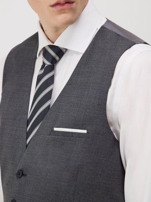 Gilet de costume voyage en laine Marzotto unie grise - 1 - Father & Sons   - 10 