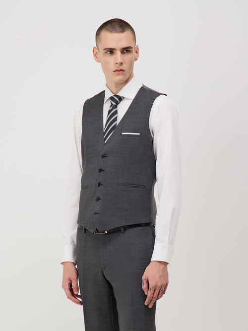 Gilet de costume voyage en laine Marzotto unie grise - 2 - Father & Sons   - 10 