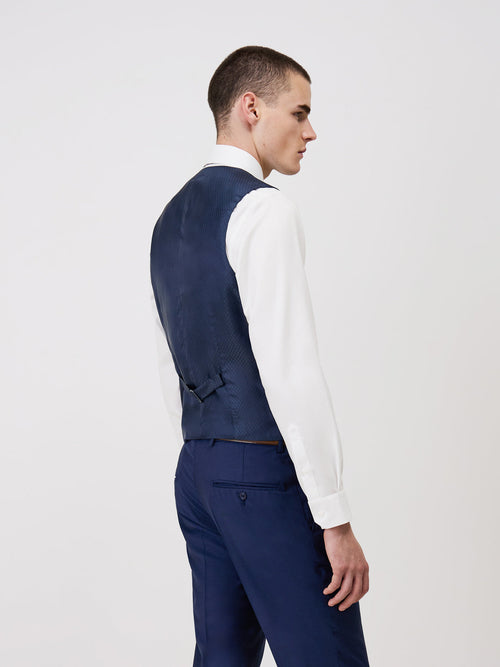 Gilet de costume en laine Marzotto unie bleu indigo - 2 - Father & Sons   - 3 