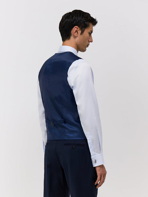 Gilet de costume en laine Marzotto unie bleu marine - 2 - Father & Sons   - 13 