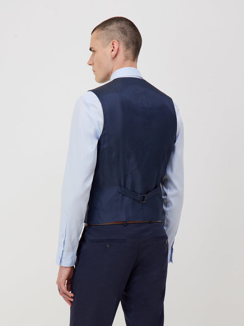 Gilet de costume voyage en laine Marzotto unie bleu marine - 2 - Father & Sons   - 5 