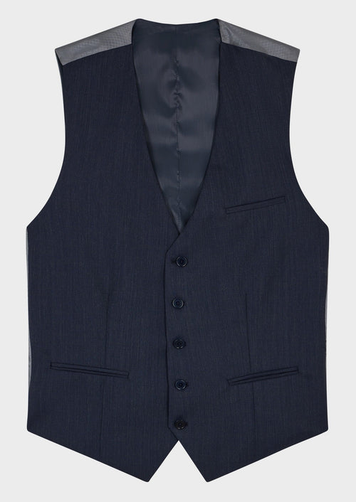 Gilet de costume en laine unie bleu marine - 1 - Father & Sons   - 5 