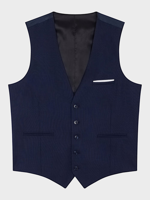 Gilet de costume en laine bleu marine Prince de Galles - Father & Sons   - 4 