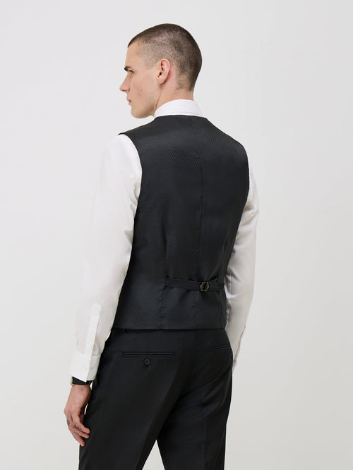 Gilet de costume en laine Marzotto unie noire - 2 - Father & Sons   - 12 