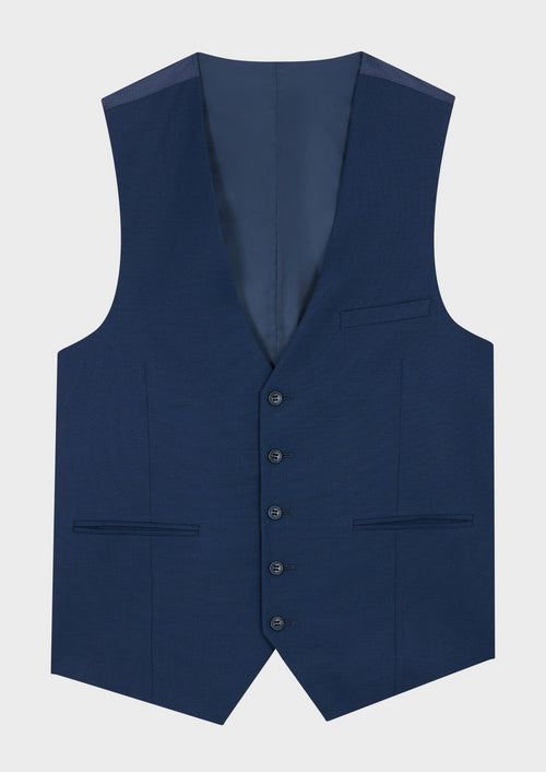 Gilet de costume en laine stretch unie bleu prusse - 1 - Father & Sons   - 2 