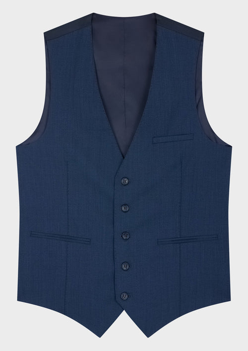 Gilet de costume en laine et soie unies bleu prusse - 1 - Father & Sons   - 12 
